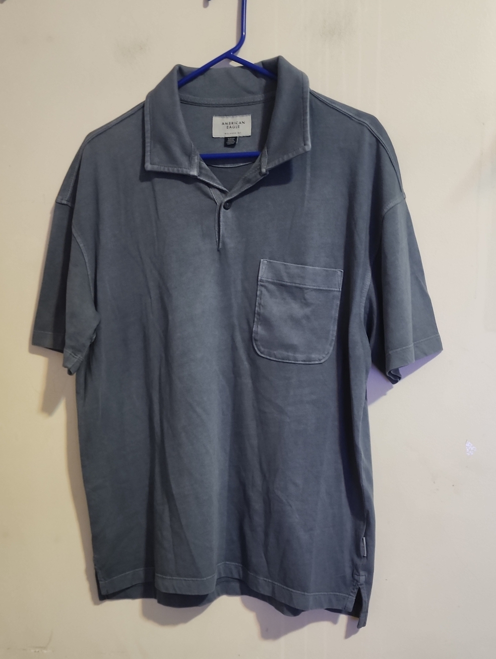American Eagle Outfitters Men's Washed Slate Blue Pocket Polo. New Without Tag